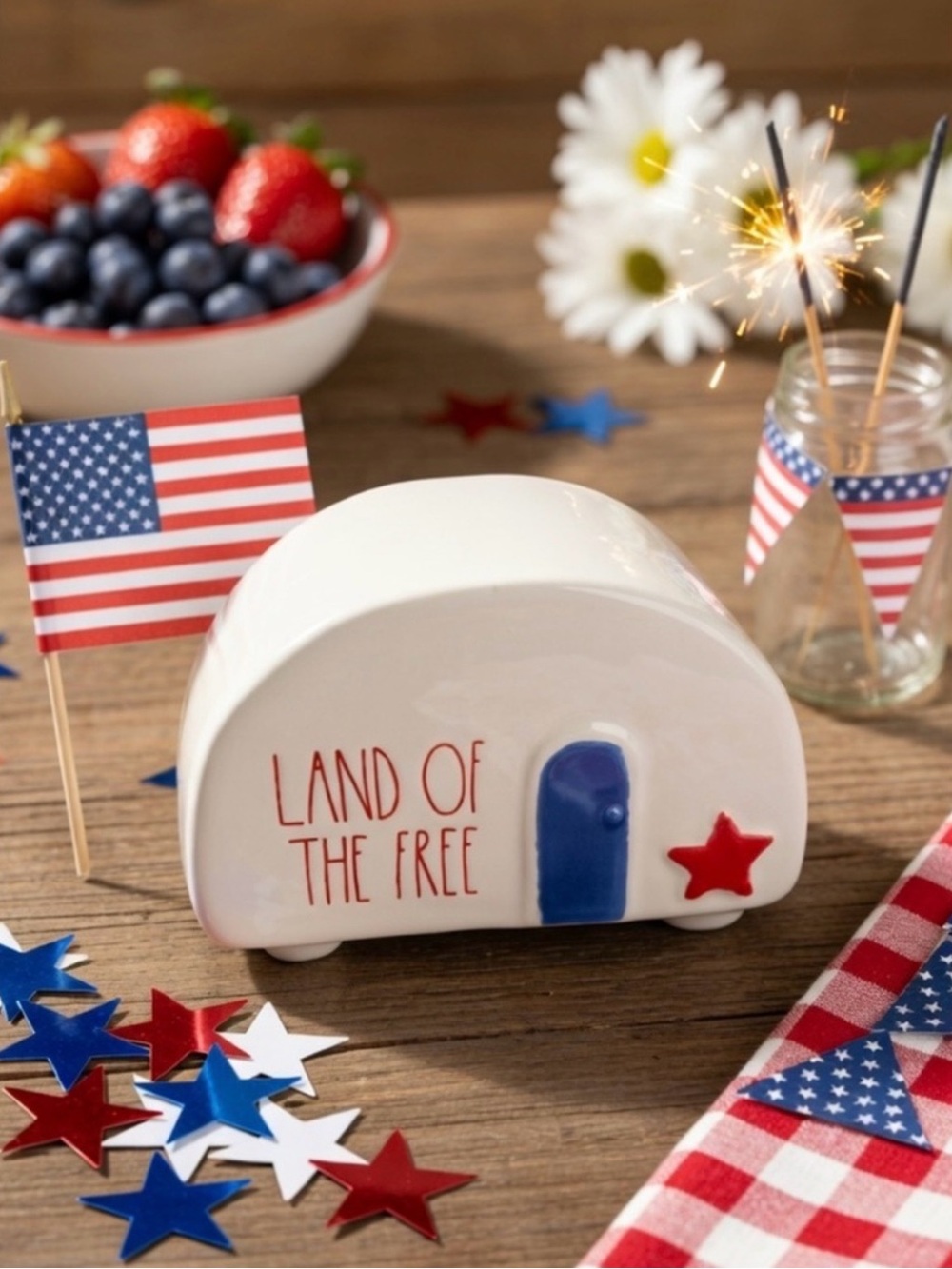 Rae Dunn LAND OF THE FREE Camper Trailer Patriotic Decor